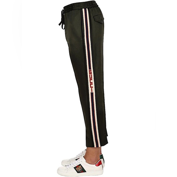 GUCCI MENS ACETATE SILK JOGGING STRIPE GREEN PANTS SIZE 52 EU - Picture 4 of 10